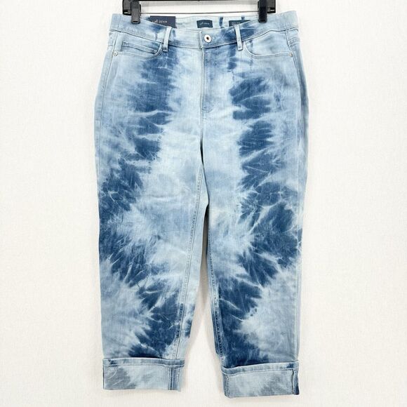 J Jill Jeans Womens 16 High Rise Cropped Tie Dye Island Blue Denim Coastal NEW - Picture 1 of 10